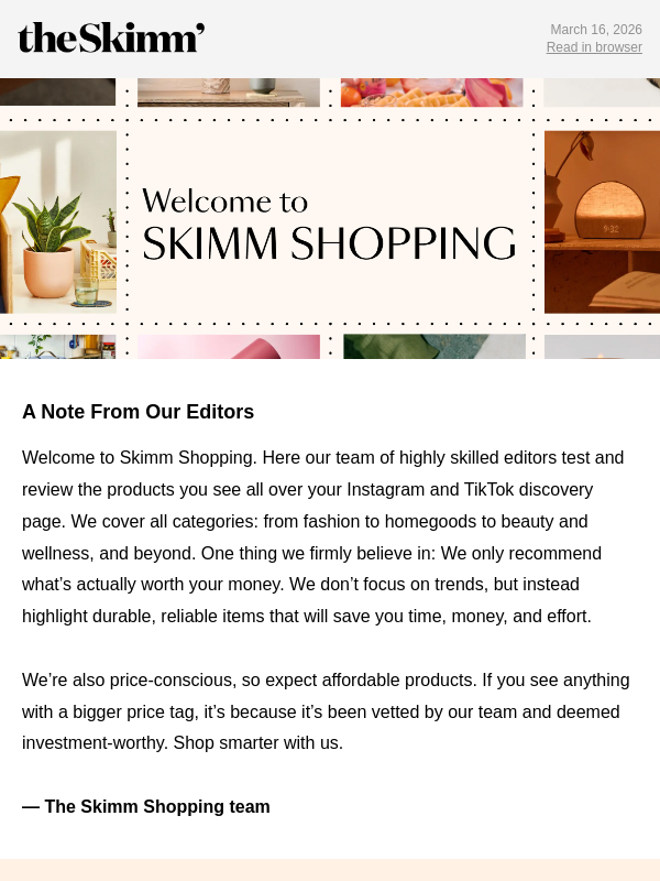 Newsletter preview: Welcome to Skimm Shopping