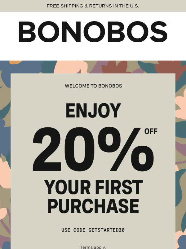 Newsletter preview: Welcome! Here’s 20% Off Your First Purchase