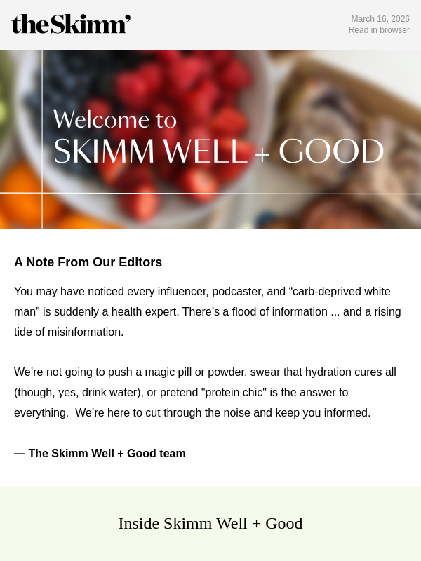 Newsletter preview: Welcome to Skimm Well + Good