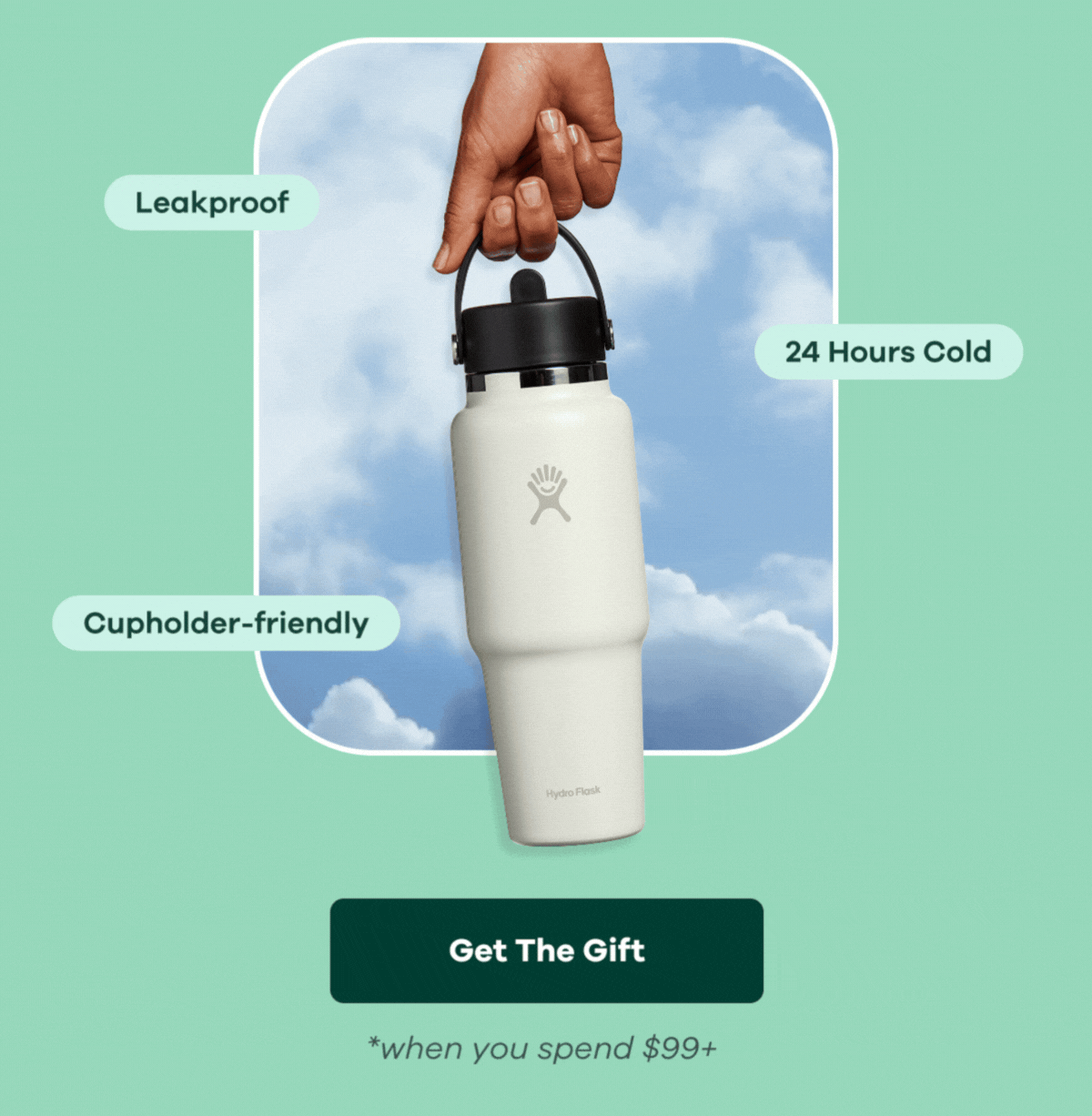 Leakproof. 24 Hours Cold. Cupholder-friendly *when you spend $99+ | Get The Gift