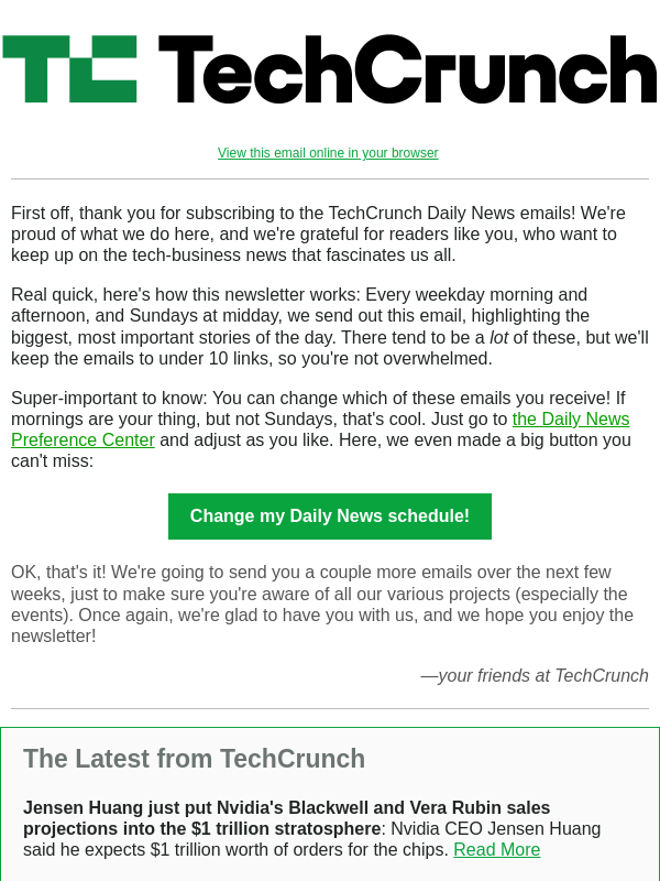 Newsletter preview: Welcome to TechCrunch Daily News!