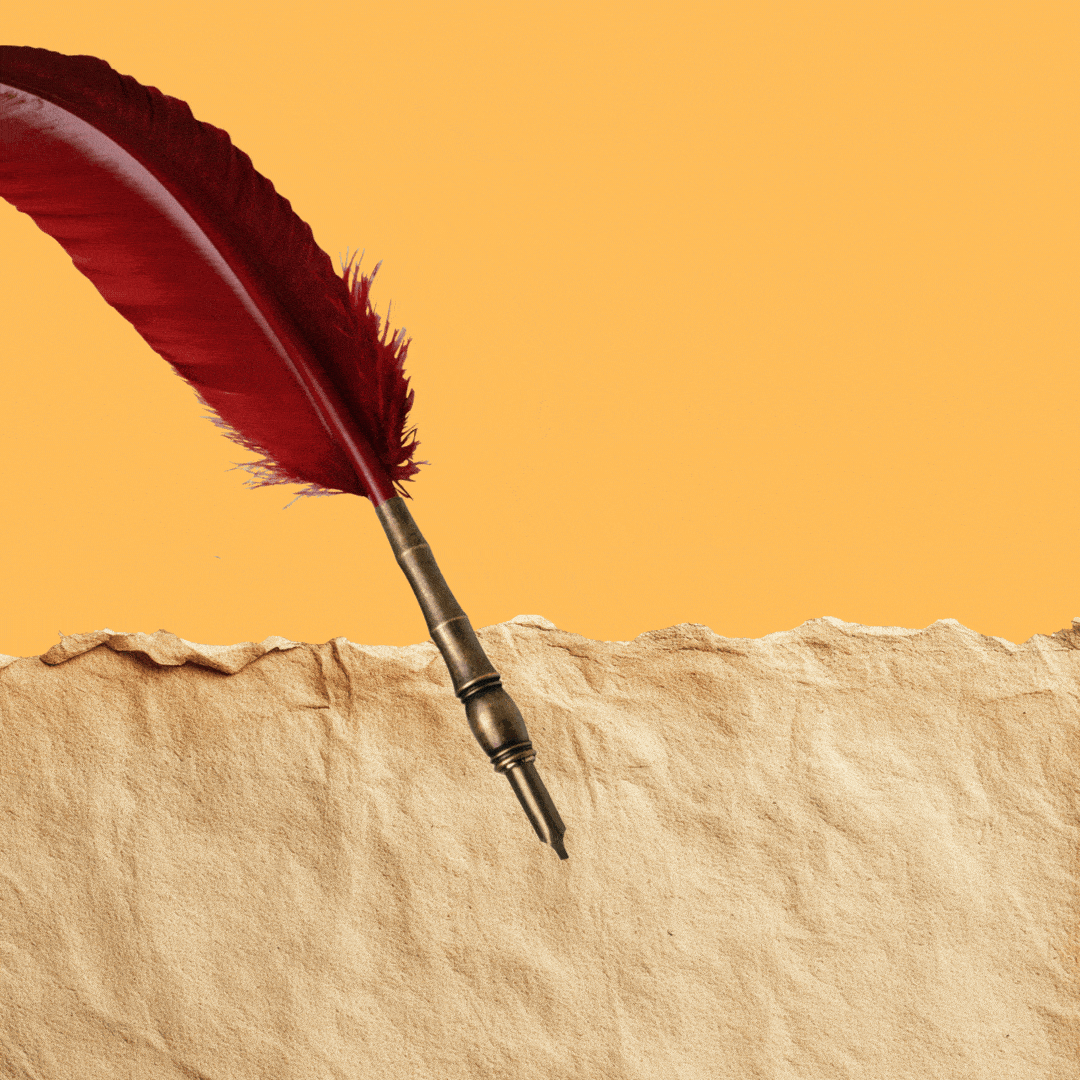 A quill pen writes a checkmark