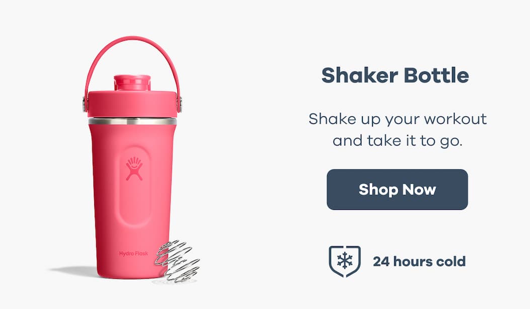 Shaker Bottle. Shake up your workout and take it to go. 24 hours cold. | Shop Now