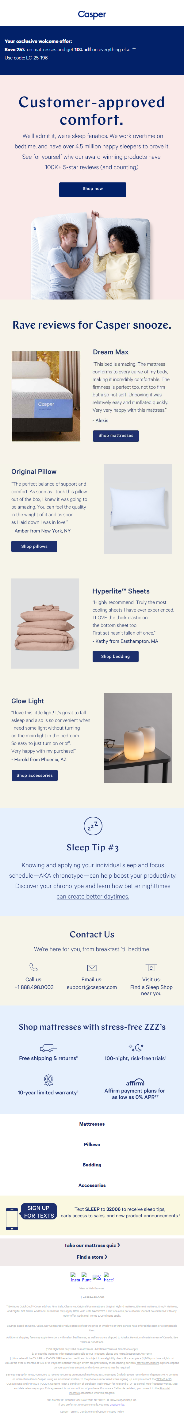 Newsletter preview: Save up to 25% on customer-approved snooze.