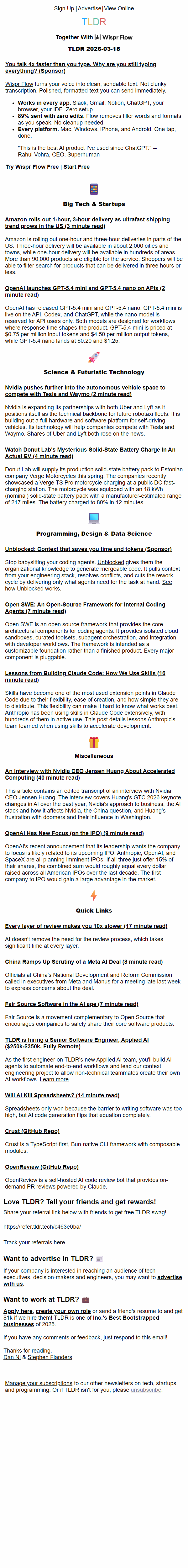 Newsletter preview: Amazon 1hr delivery 🚚, GPT-5.4 mini 🤖, how Anthropic uses Skills 👨‍💻