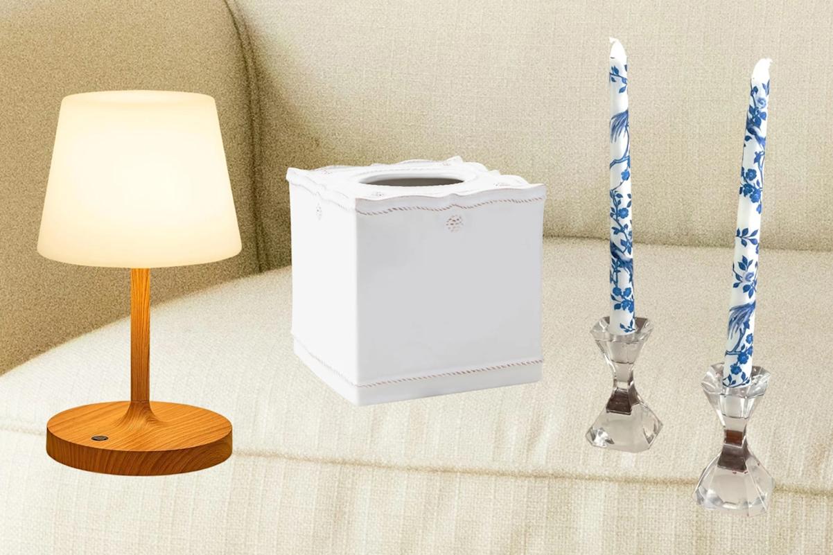 lamp, tissue box cover, candles