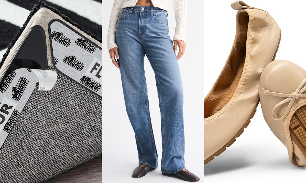 rug grippers, jeans, ballet flats