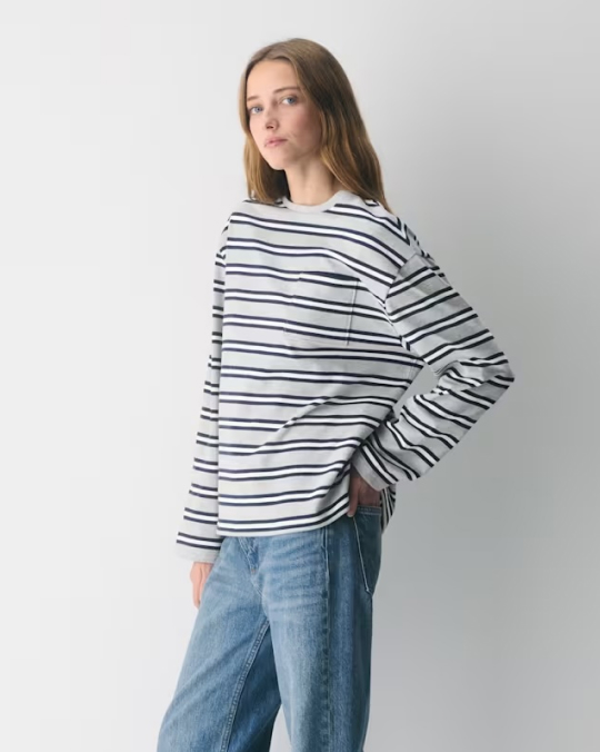 A striped long-sleeve for transitional weather…