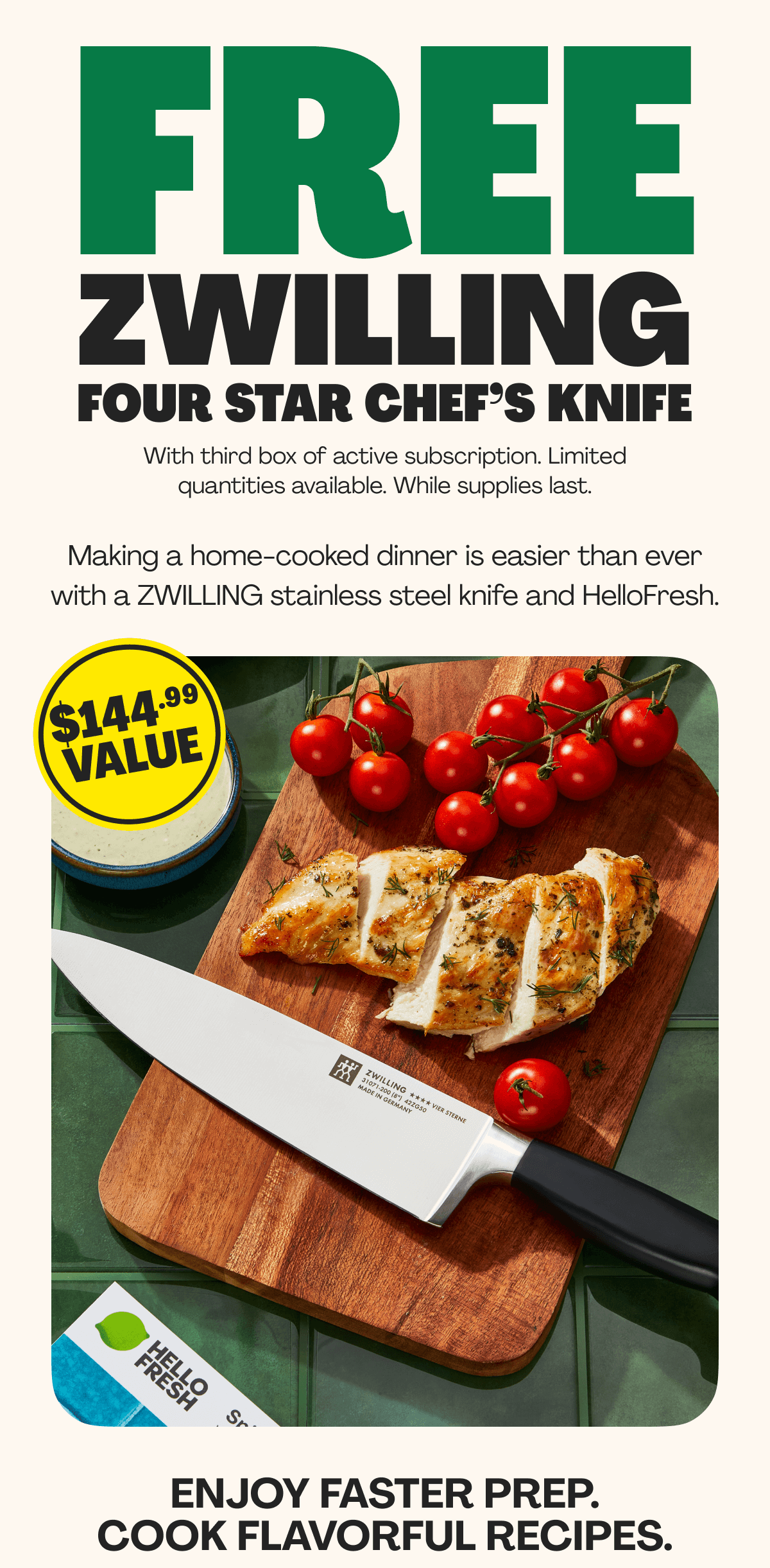 Free ZWILLING FOUR STAR CHEF'S KINFE