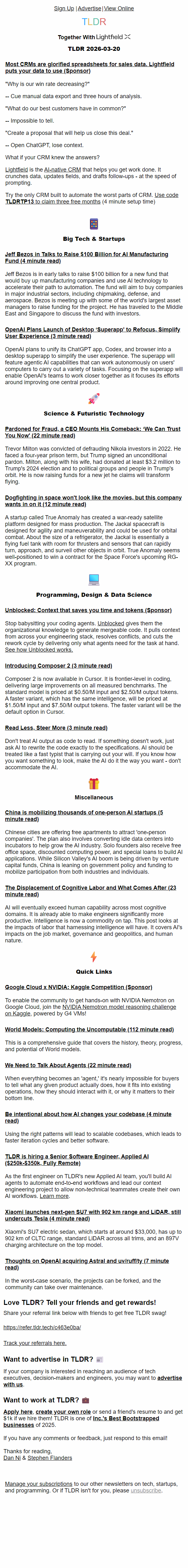 Newsletter preview: Bezos raising $100B 💰, OpenAI's Superapp 💻, Cursor Composer 2 🤖