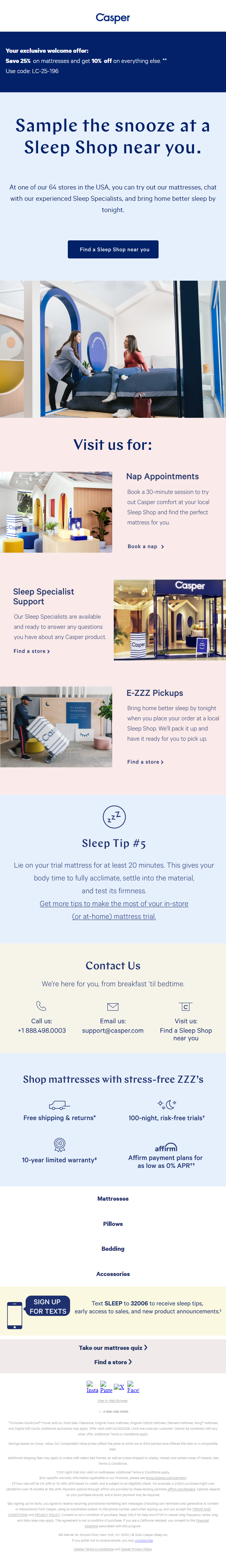 Newsletter preview: Take us for a test nap and get 25% off mattresses.