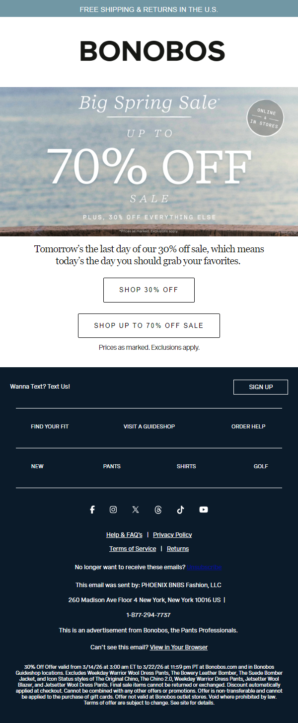 Newsletter preview: Ends Soon: 30% Off Sitewide + Up to 70% Off Sale