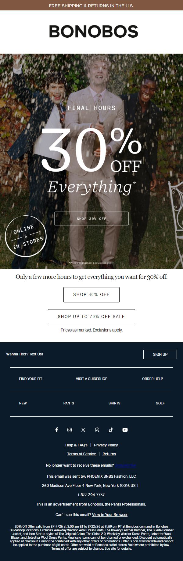 Newsletter preview: Final Hours: 30% Off + Up to 70% Off Sale