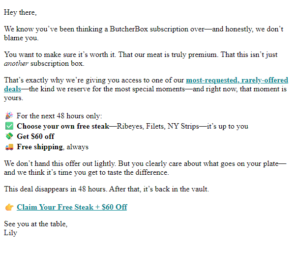 Newsletter preview: Just between us: 48 hours for our best offer