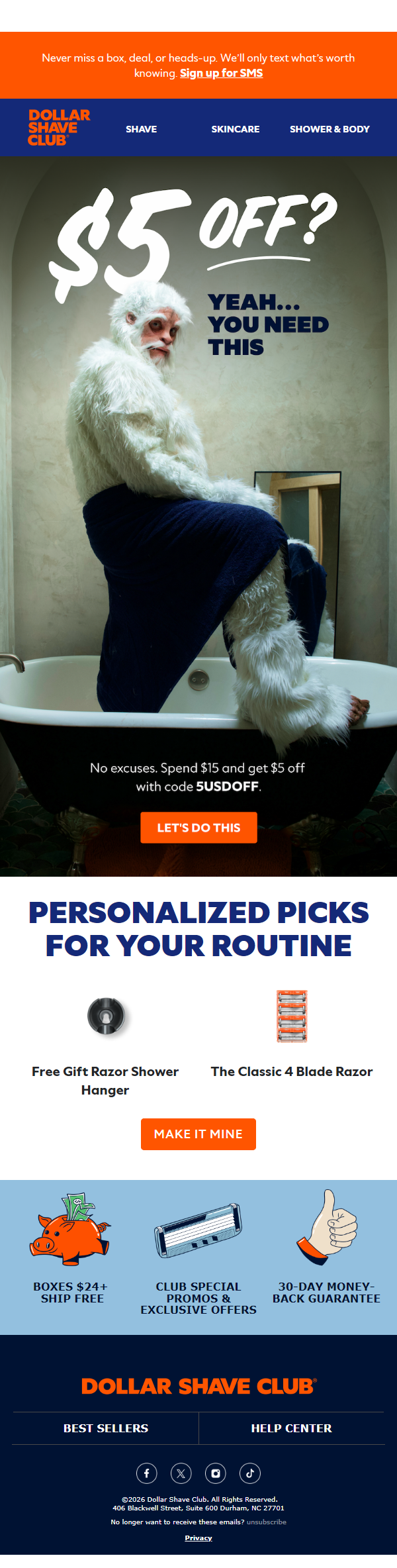Newsletter preview: $5 off. No excuses.