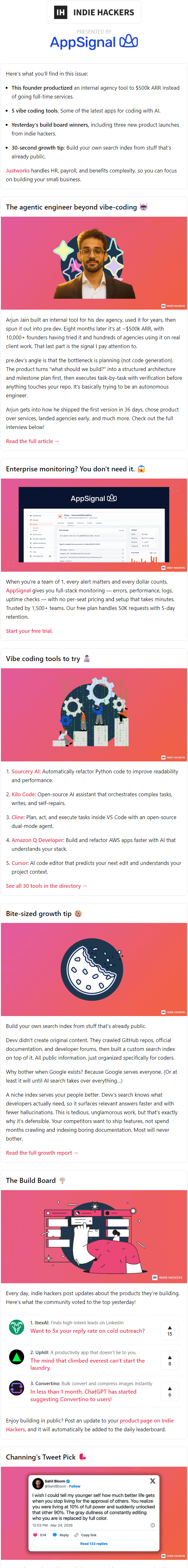 Newsletter preview: 🗞️ What's New: $500k ARR from an internal tool, build a search index, stop seeking approval