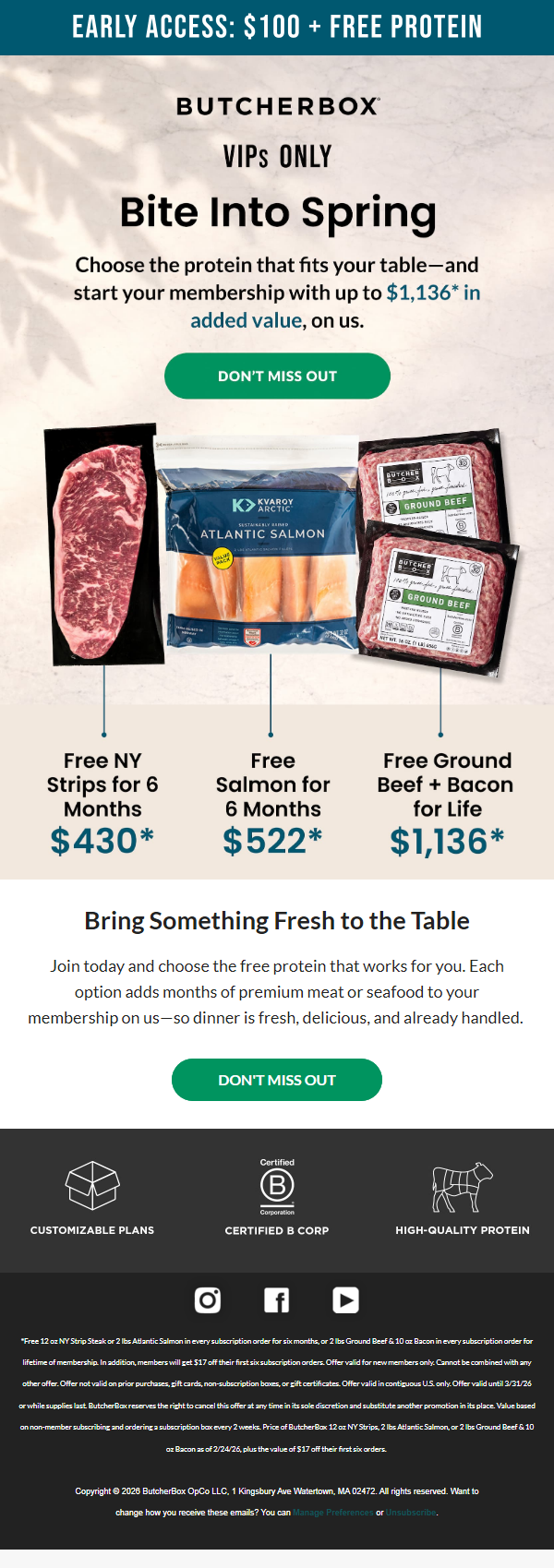 Newsletter preview: CATCH! $100 off + FREE protein.