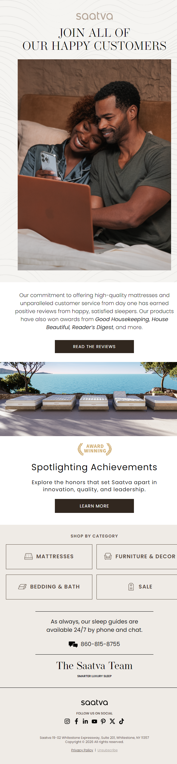 Newsletter preview: Here’s What Happy Saatva Customers Are Saying