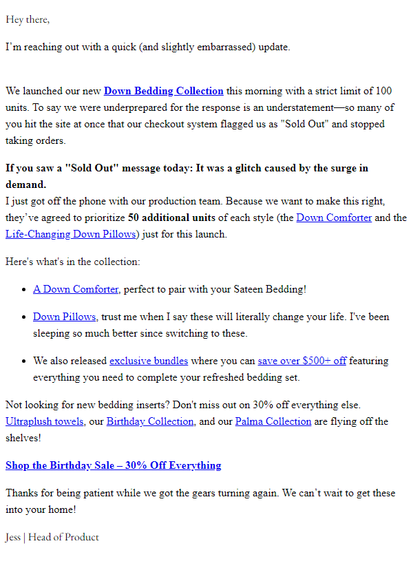 Newsletter preview: RESTOCKED: Down Bedding for 30% off