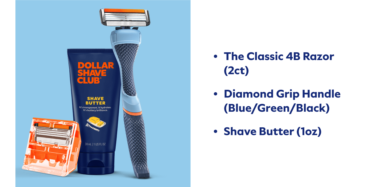 The Classic 4B Razor (2ct) Diamond Grip Handle (Blue/Green/Black) Shave Butter (1oz)