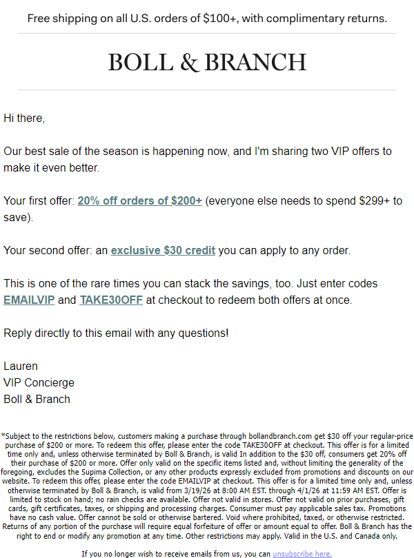 Newsletter preview: $30 + 20% off for Spring VIPs