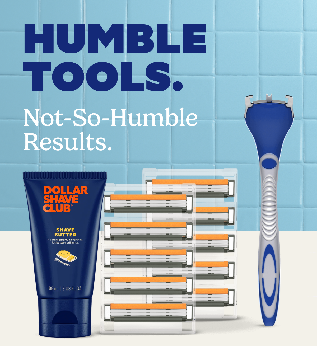 Humble Tools. Not-So-Humble Results. Humble on the outside, overachiever where it counts. The Humble Twin Starter Set brings you a smooth, no-nonsense shave without the premium price tag—because looking put together shouldn’t require a personality change (or your entire paycheck).  Get started for just $8, then keep the good habits going with a subscription for fresh Humble Twin Blades and Shave Butter delivered every 2 months. Minimal effort, maximum smooth.