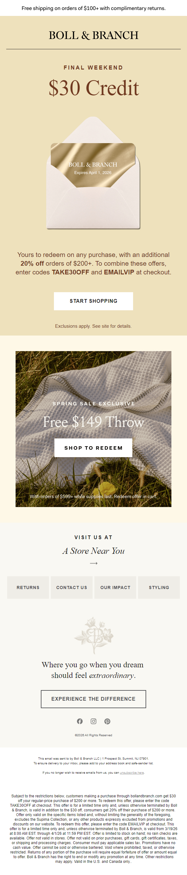 Newsletter preview: Ends soon: $30 credit + 20% off