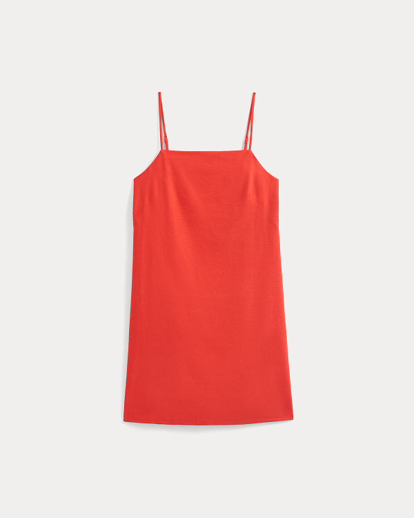 Image | Mini Shift Dress in Stretch Linen | Fiery Red