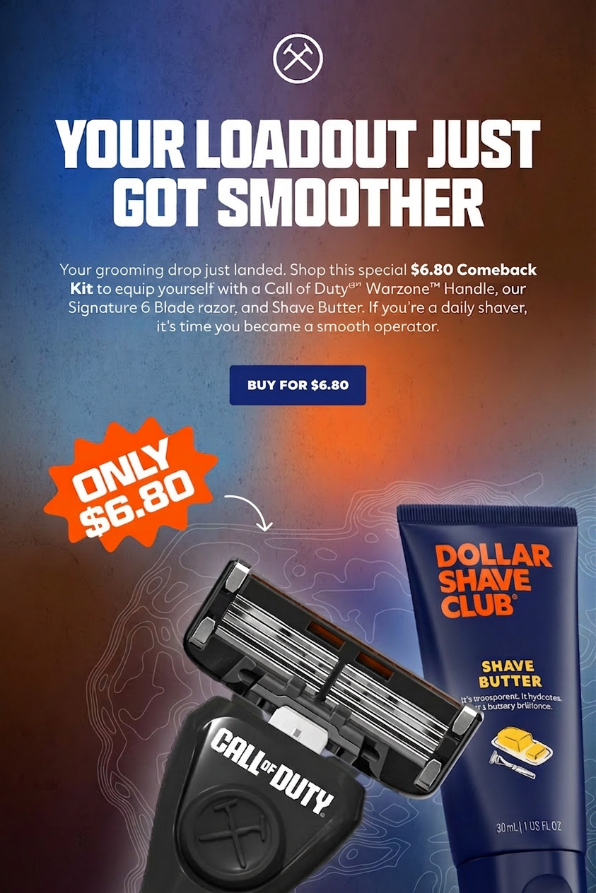 Dollar Shave Club Call of Duty Warzone razor kit for $6.80.