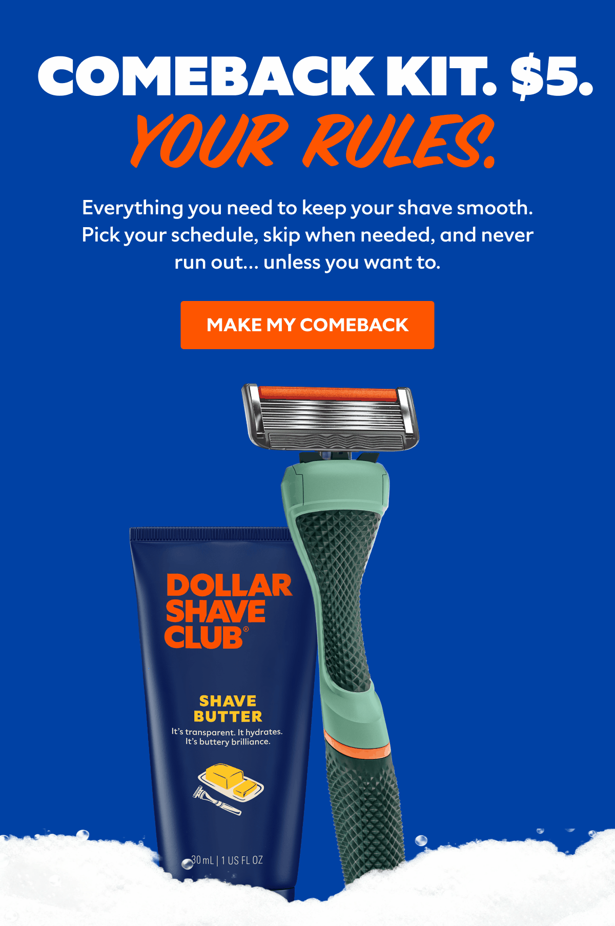 Everything you need to keep your shave smooth. Pick your schedule, skip when needed, and never run out… unless you want to.