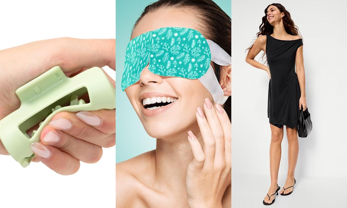 hair clip, eye masks, mini dress