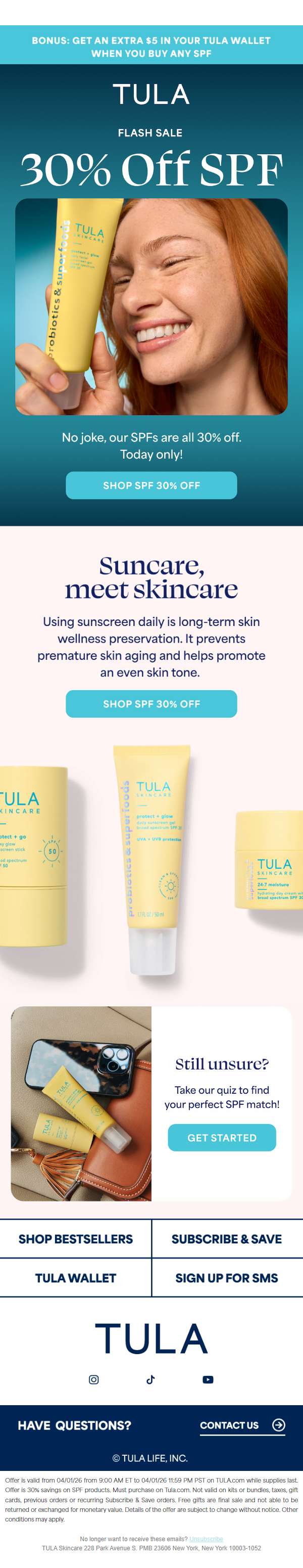 Newsletter preview: All SPF is 30% off, today only! 😎☀️🩵