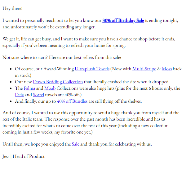 Newsletter preview: re: Our 30% off Birthday Sale