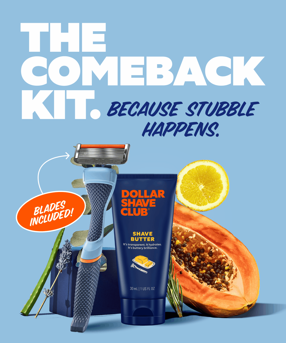 The Comeback Kit. Because Stubble Happens. BLADES INCLUDED!