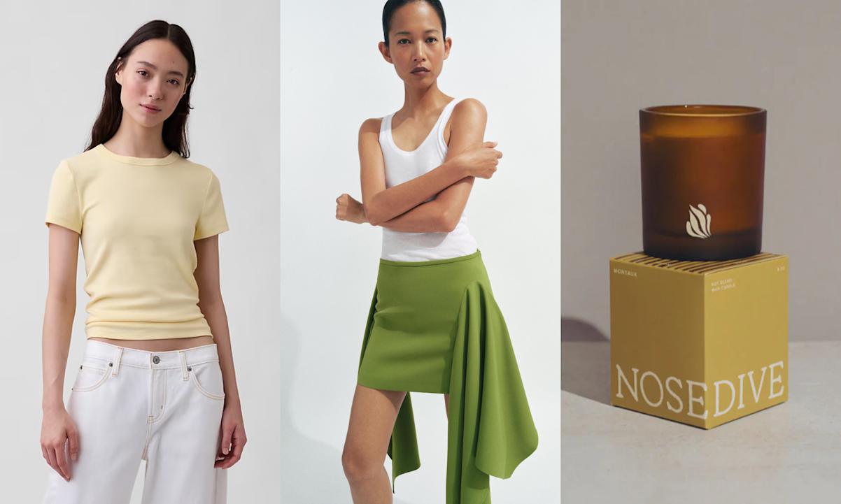 T-shirt, green skirt, candle