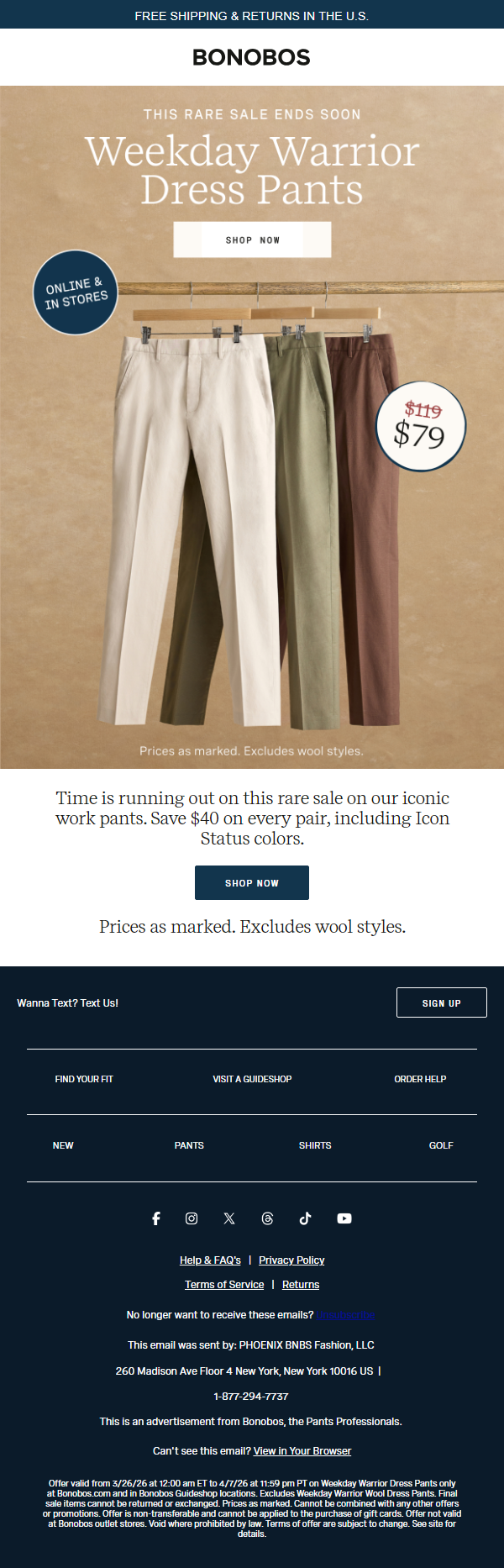 Newsletter preview: Ends Soon: $40 Off Our Best Work Pants