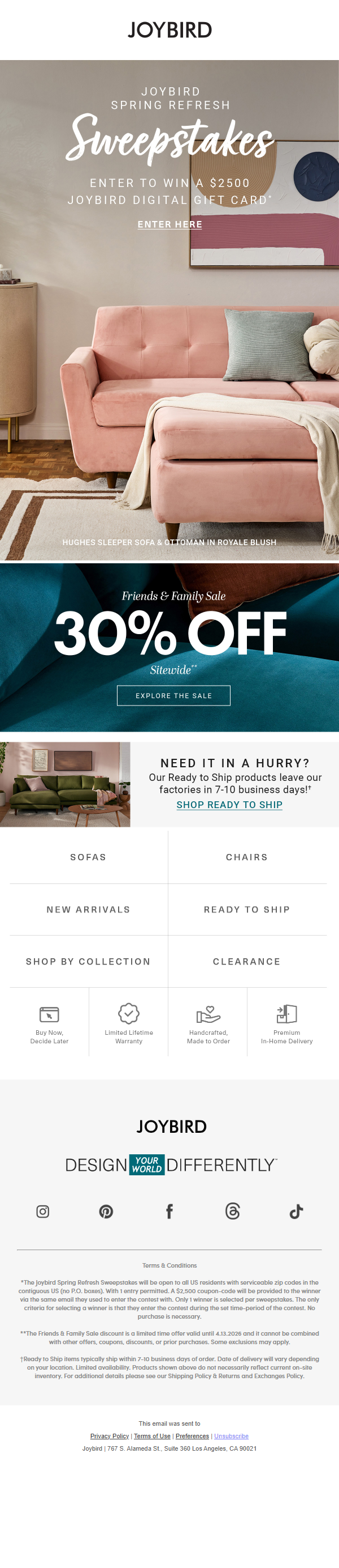Newsletter preview: 💰 Enter to win $2500 to spend at Joybird!