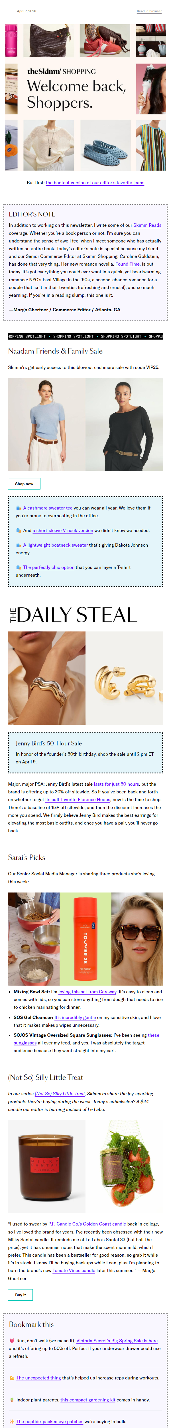 Newsletter preview: Naadam, Jenny Bird, and Victoria’s Secret are all on sale this week