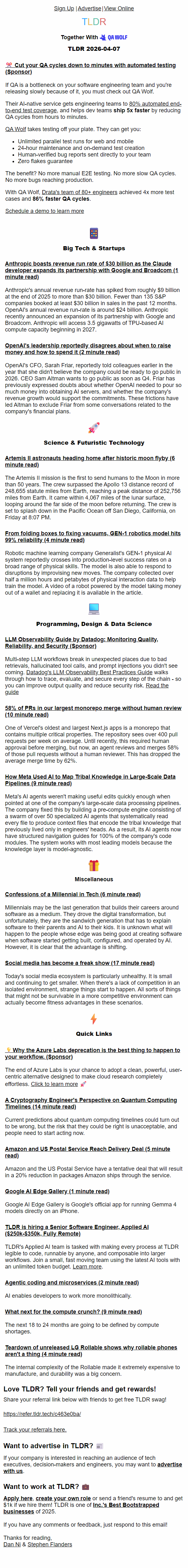 Newsletter preview: Anthropic's revenue spike 📈, Sam Altman excludes CFO💼, how Meta builds context 🤖