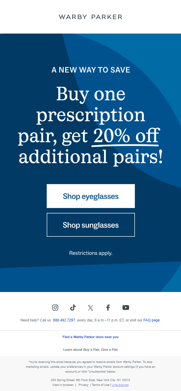 Newsletter preview: Save 20% on extra pairs