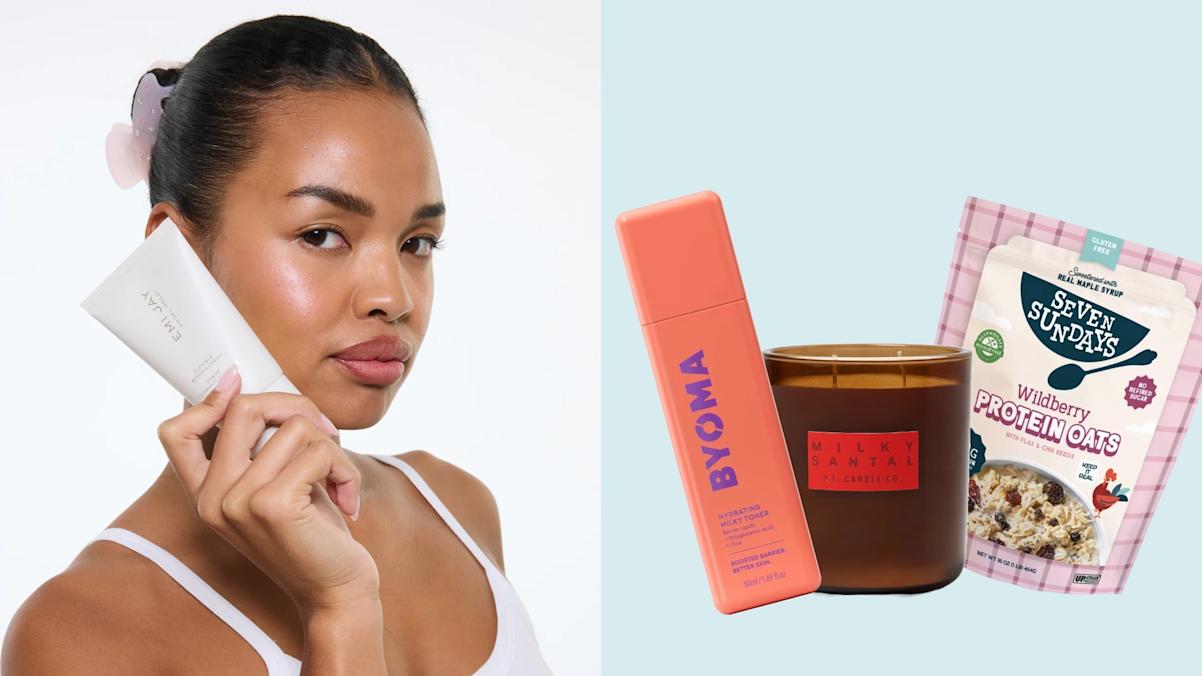 styling cream, milky toner, candle, oatmeal