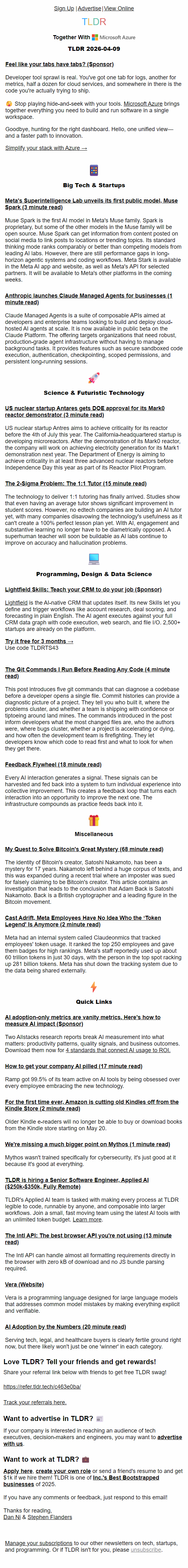 Newsletter preview: Meta's AI model 🧠, Anthropic's agent platform 🤖, code analysis via git 👨‍💻 