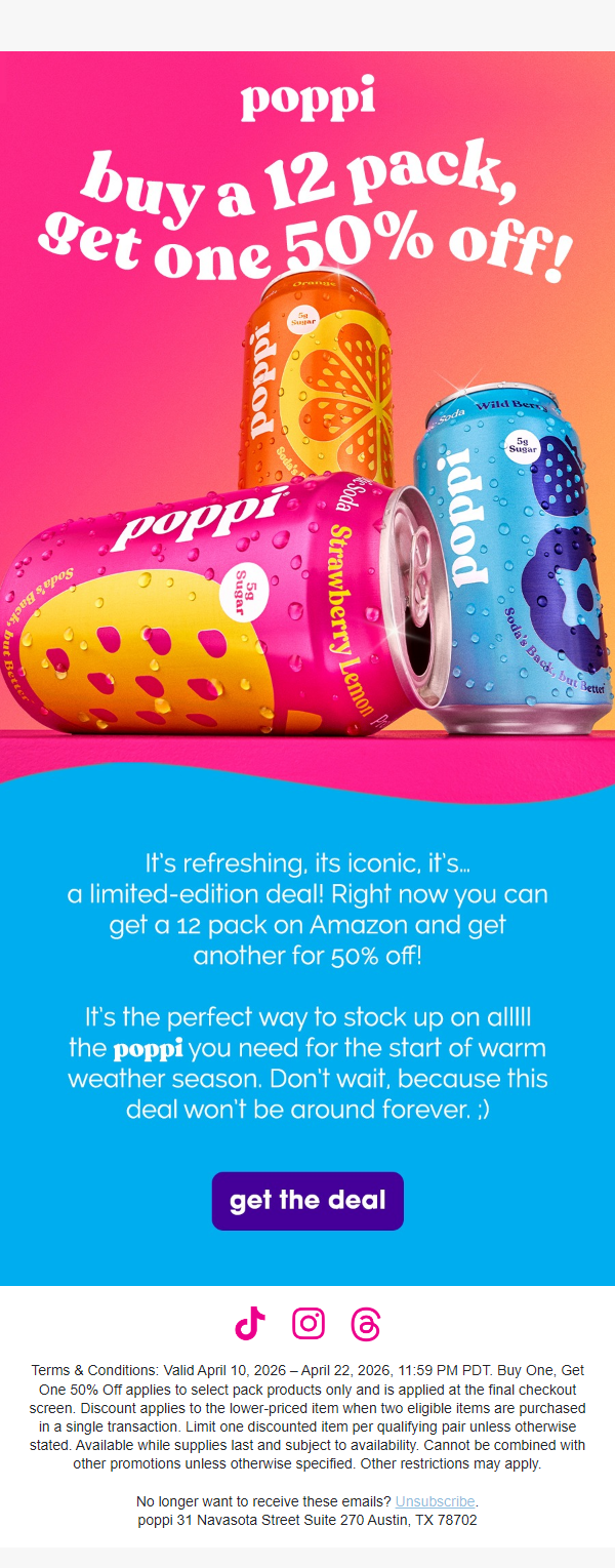 Newsletter preview: buy a 12 pack, get one 50% off! 🥤😍