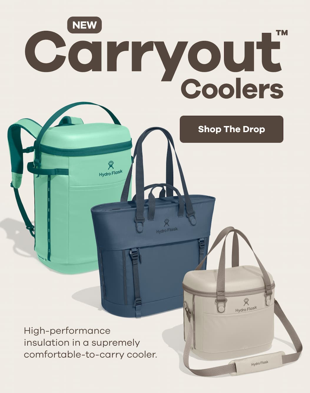 NEW Carryout™ Coolers. High-performance insulation in a supremely comfortable-to-carry cooler. | Shop The Drop