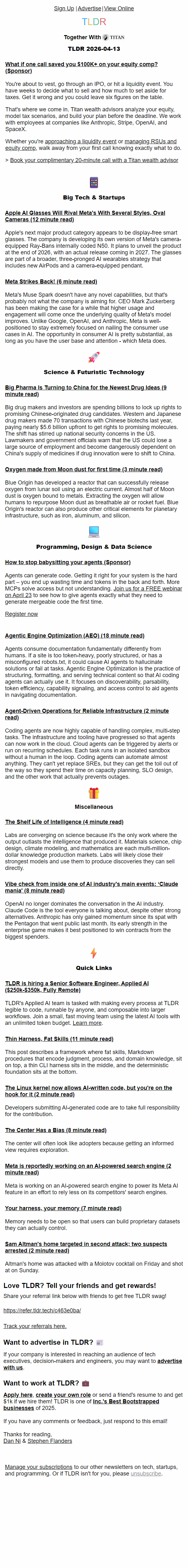 Newsletter preview: Apple AI glasses 👓, Meta AI's rise 📈, how agents read docs 🤖