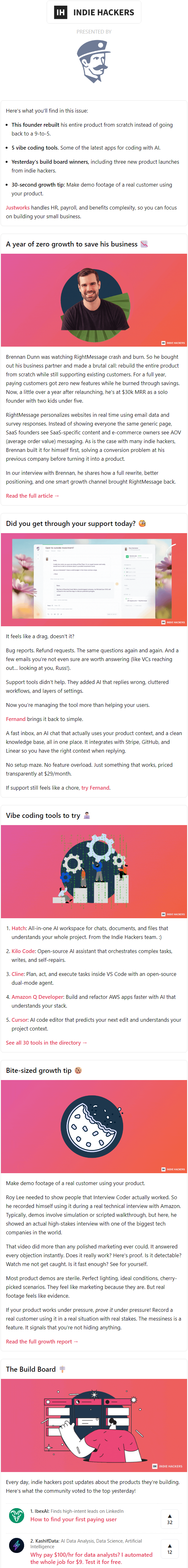 Newsletter preview: 🗞️ What's New: $30k MRR after 0 growth for 1 year, how to make a demo, go read a book!