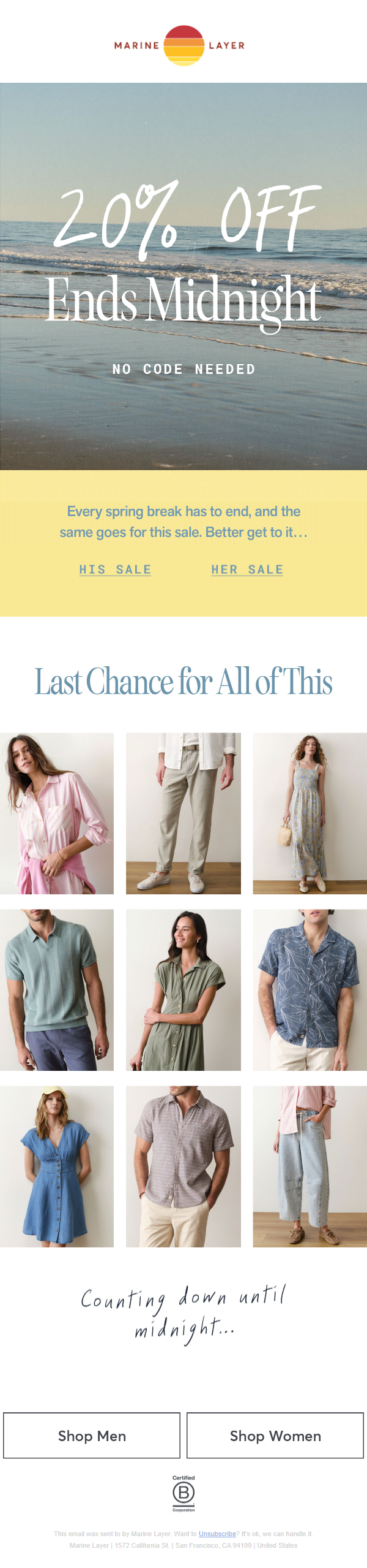 Newsletter preview: Last Call: 20% Off Ends Midnight