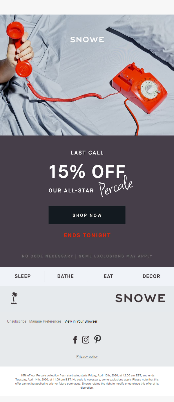Newsletter preview: 15% off percale ends tonight