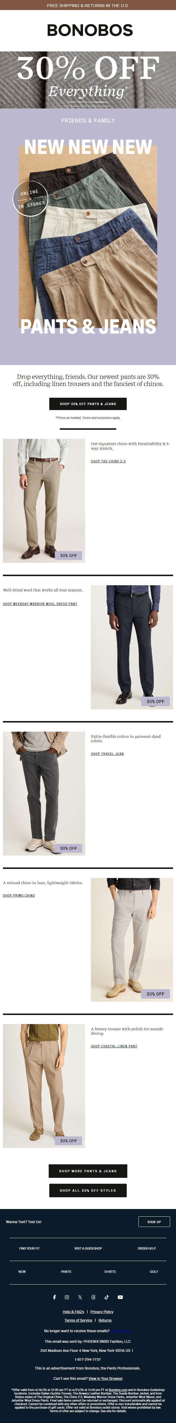 Newsletter preview: Enjoy 30% Off Pants, Including Brand New Styles