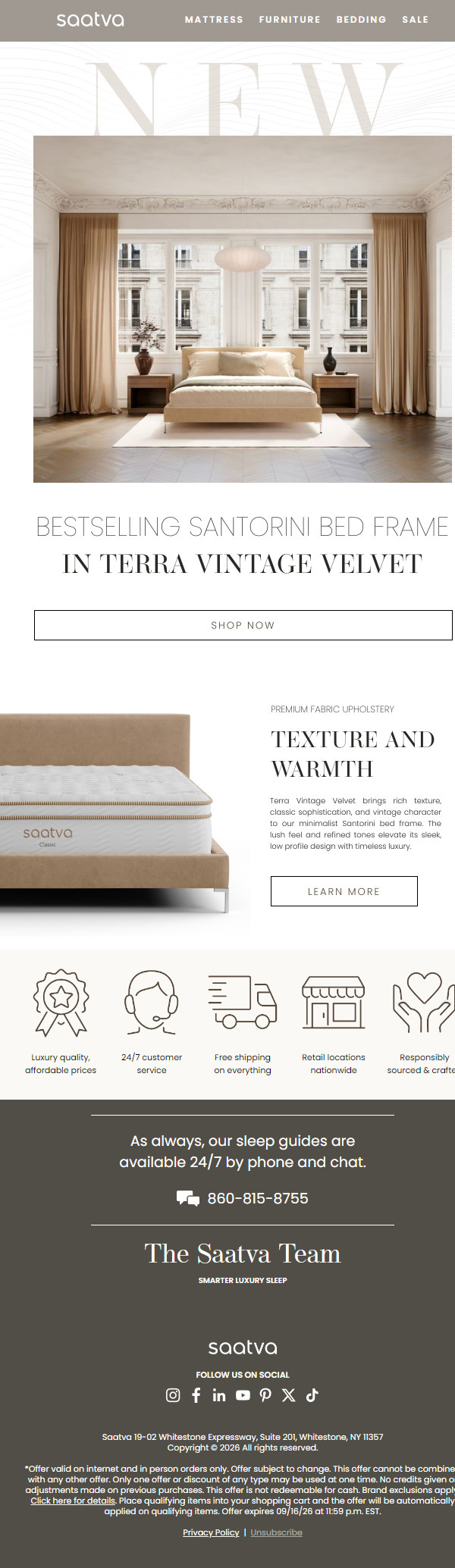 Newsletter preview: New Terra Vintage Velvet Santorini Bed Frame
